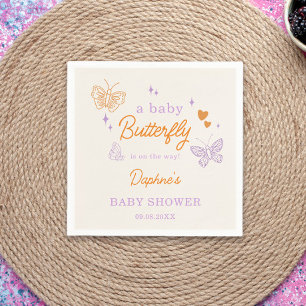 Schattige Lavendel & Oranje Vlinder Baby shower Servet