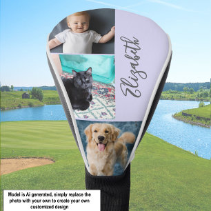 Schattige lavendel paarse aangepaste foto's en naa golfheadcover