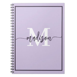 Schattige Lavendel Pastel Monogram Script Naam Notitieboek