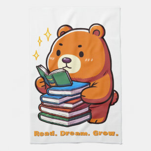 Schattige leesbeer met boeken Kawaii Theedoek