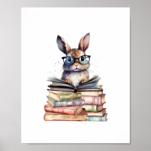 Schattige leeskonijn met bril Boeken Boekenwurm Re Poster