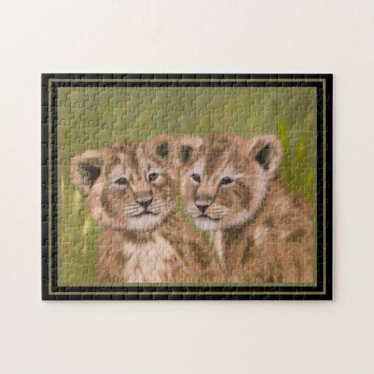 Schattige Leeuw Cubs Oerwoud Dier Jigsaw Puzzel (Horizontaal)