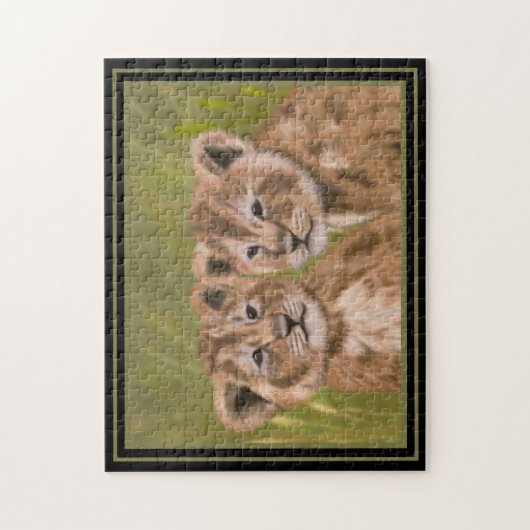 Schattige Leeuw Cubs Oerwoud Dier Jigsaw Puzzel (Verticaal)