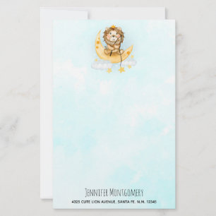 Schattige Leeuw Die op de Maan Waterverf vist