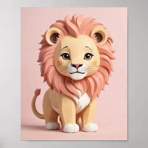 Schattige Leeuw - Safari Animal Nursery Wall Art v Poster