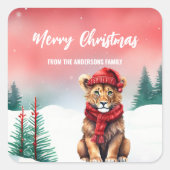 Schattige Leeuwendier Wild Kerstfeest kinder Vierkante Sticker (Voorkant)