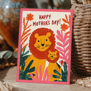 Schattige Leeuwenmoeder & Haar Welp Botanische Moe Briefkaart