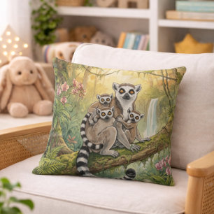 Schattige Lemur Mama en Baby's Jungle Dieren Kussen