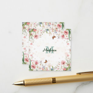 Schattige Lente Bloem Wilde Bloemen Boeket Vlinder Informatiekaartje