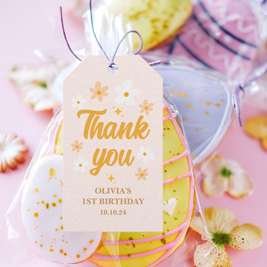 Schattige lente roze gele margriet dank je verjaar cadeaulabel