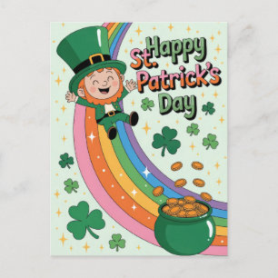 Schattige Leprechaun met Regenboog St. Patrick's D Briefkaart
