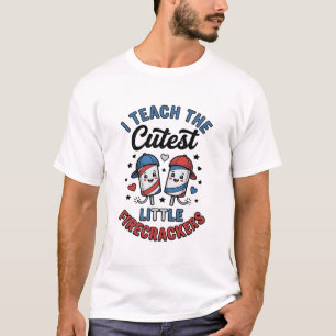Schattige leraar knalvuurwerk vintage vierde juli t-shirt