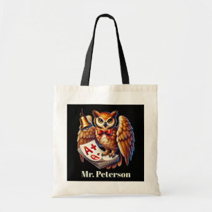 Schattige leraar uil voeg naam aanpasbaar toe tote bag