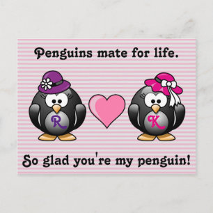 Schattige lesbische pinguïns twee bruiden hart Pet Briefkaart