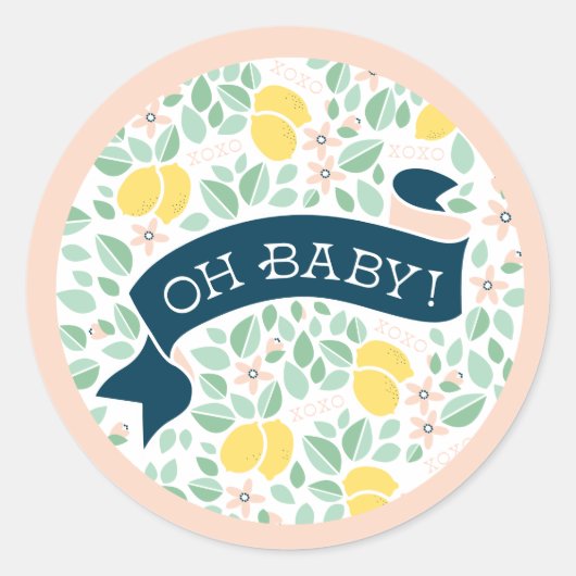 Schattige Leuk Citroengeel Botanisch Baby shower Ronde Sticker (Voorkant)
