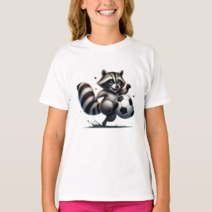 Schattige Leuk Dier Humor Raccoon Spelen Voetbal T-shirt