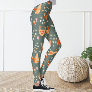 Schattige Leuk Groen Sinaasappel Bloemen Kip Leggi Leggings