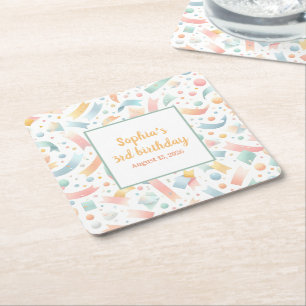 Schattige Leuk Kinder Confetti Kleurrijke Pastel V Vierkante Kartonnen Onderzetter