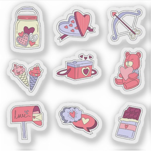 Schattige leuke leuke liefde sticker set (Voorkant)