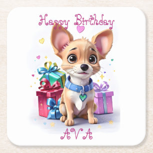 Schattige Leuke Meisjesachtige Chihuahua en Cadeau Vierkante Kartonnen Onderzetter