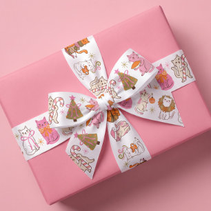 Schattige Leuke Retro Kleurrijke Kerstkatten Vakan Lint