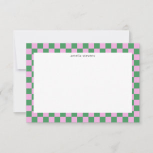 Schattige Leuke Schachbrett Roze Groen Geometrisch Bedankkaart