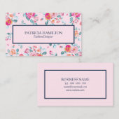 Schattige levendig roze bloemenpatroon op blush visitekaartje (Voorkant / Achterkant)