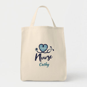 Schattige Levenslijn Verpleegster Blauwe Hart Pers Tote Bag