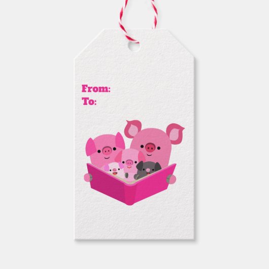Schattige Lezen Cartoon Varkensgeschenk Label Cadeaulabel (Voorkant)