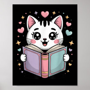 Schattige lezen Kattenboek Lover Leraar Librarian  Poster