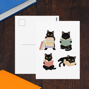 Schattige Lezende Boekenwurm Zwarte Katten Briefkaart