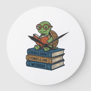 Schattige lezende schildpad op boeken Vintage Vect Grote Klok