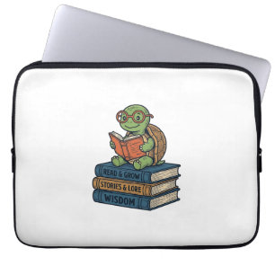 Schattige lezende schildpad op boeken Vintage Vect Laptop Sleeve