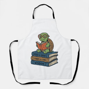 Schattige lezende schildpad op boeken Vintage Vect Schort