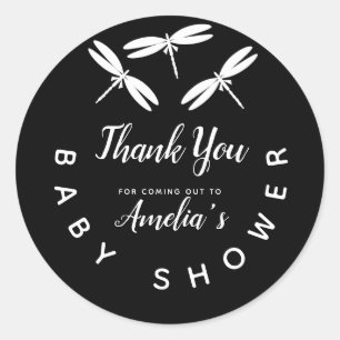 Schattige Libellen  Bedankt voor Zwarte Baby Showe Ronde Sticker