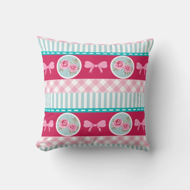 Schattige Licht Roze & Blauw Girly Pattern Kussen (Voorkant)