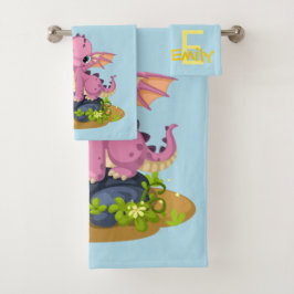 Schattige Lichtblauw Baby Dinosaur Monogram Naam B Bad Handdoek