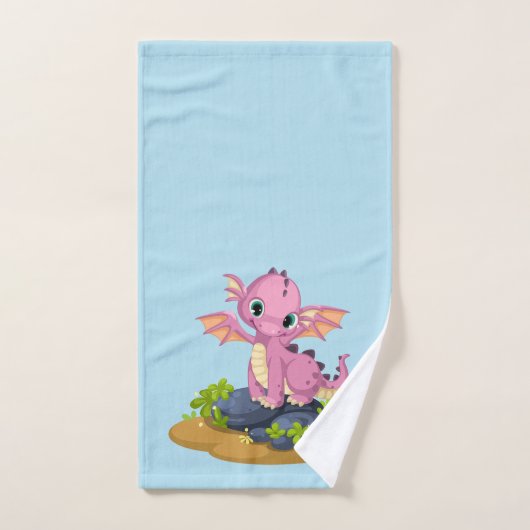 Schattige Lichtblauw Baby Dinosaur Monogram Naam B Bad Handdoek (Handdoek)