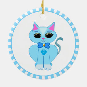 Schattige lichtblauwe poes & blauwe stralen keramisch ornament