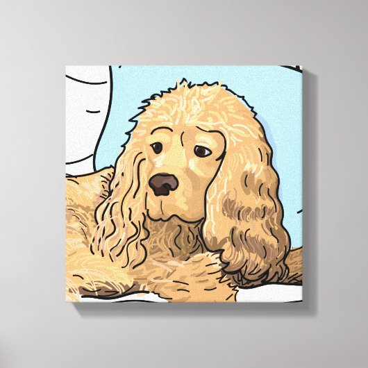 Schattige Lichtbruin Cocker Spaniel Portrettekenin Canvas Afdruk (Voorkant)