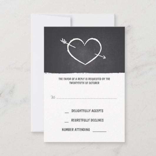 schattige liefde hart krijtbord bruiloft RSVP kaar Kaartje (Voorkant)