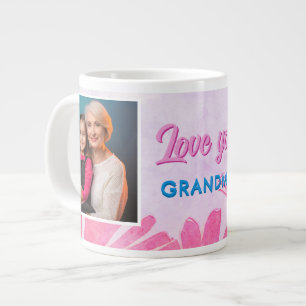 Schattige Liefde oma roze bloemen 2 foto's Extra Grote Beker