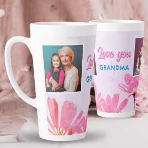 Schattige Liefde oma roze bloemen 2 foto's Latte Mok