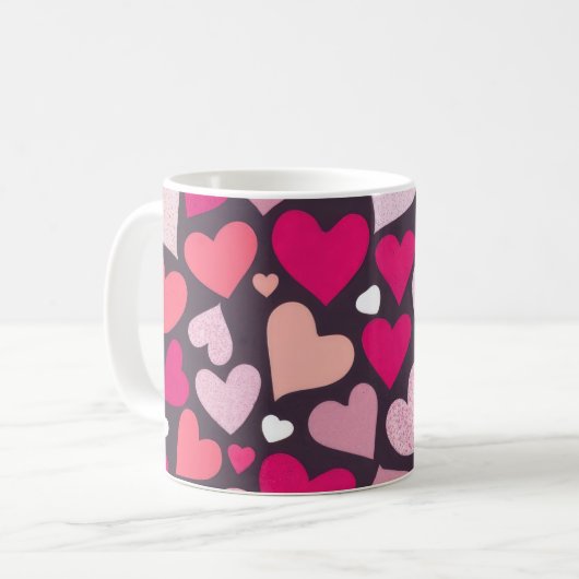 Schattige liefdeshartenpatroon koffiemok (Voorkant links)