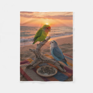Schattige Liefdesvogels bij het Strand aan de Zee Fleece Deken