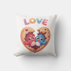 Schattige liefdesvogels in een hartkoekje kussen