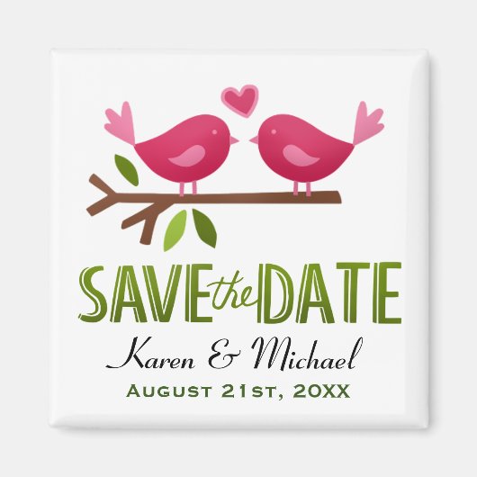 Schattige Liefdesvogels Save the Date Magneet (Voorkant)