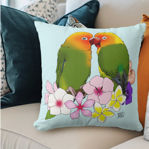 Schattige Liefdesvogels Tropische Bloemen Romantis Kussen