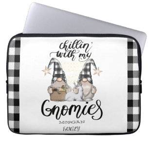 Schattige lieve kabouters Zwart buffelplaid Laptop Sleeve