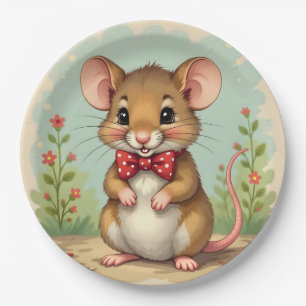 Schattige lieve kleine muis met stropdas papieren bordje